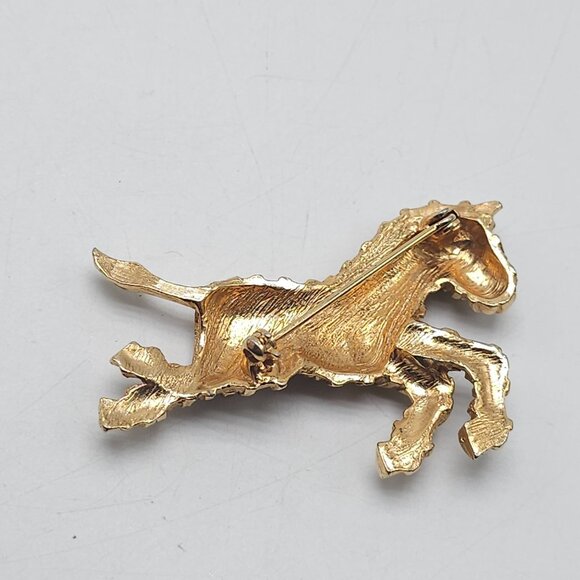 Vintage Gold Tone Zebra Brooch With Clear Rhinestones Green Eyes - Picture 3 of 4